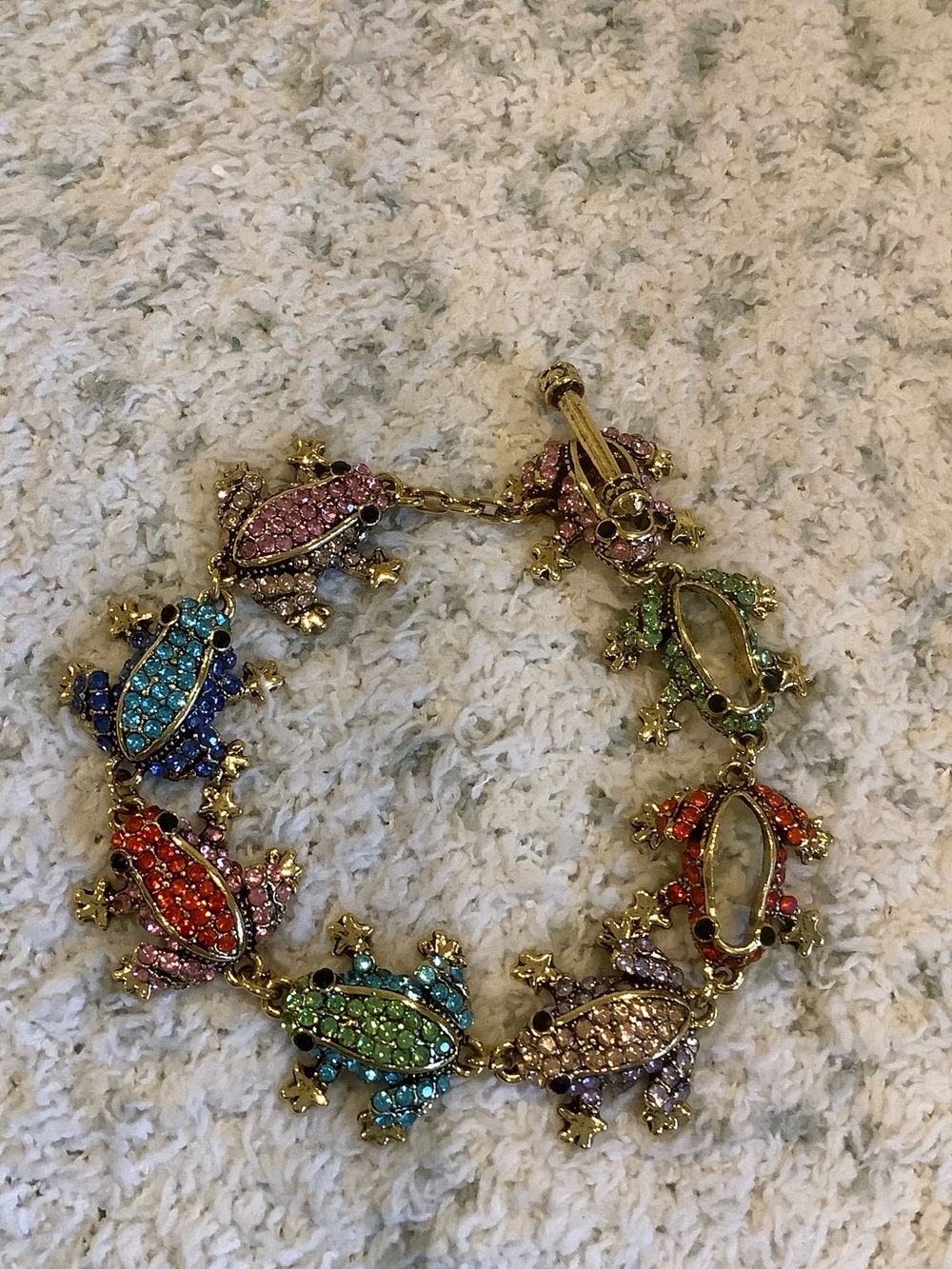 Tropical Multicolor Crystal Frog Toggle Link Bracelet NWT 9.5” Adjustable
